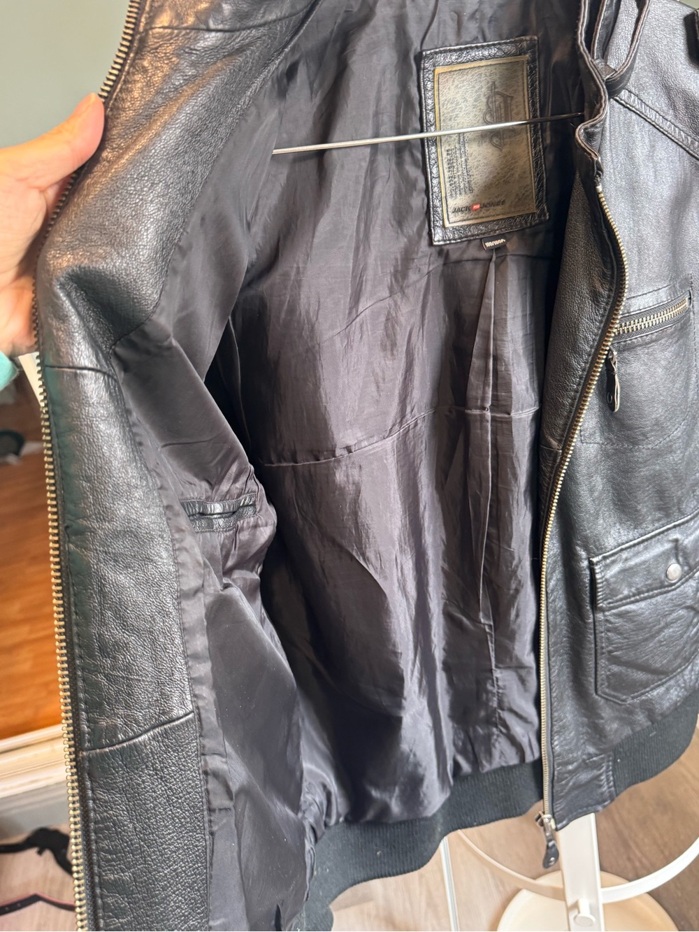 Vintage Real Leather Bomber Jacket Black Biker Moto Oversized Y2K - Picture 6 of 9